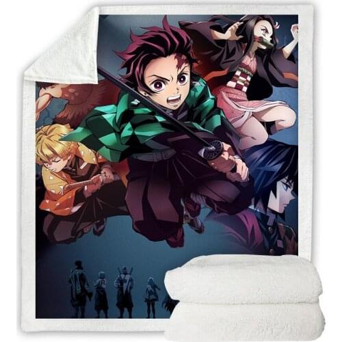 The Blade of Ghost Slayer Spring and Autumn Air Conditioner Sofa Blanket Thicken Double-layer Plush 3D Digital Printing Blanket