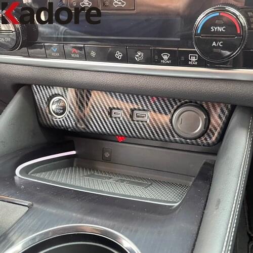 For Nissan Rogue X-trail 2021 2022 Carbon Fiber Interior Cigarette Lighter Panel Cover Trim USB Port Frame Car Accessories LHD