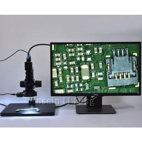 HD 1080P HDMI Industry Video Microscope Camera+10X-200X Zoom C-mount Lens Working Distance 100mm-150mm+144 LED Light+Holder