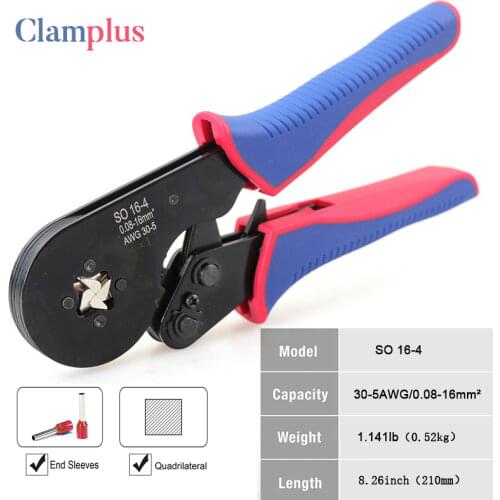 SO 16-4 Hand Crimping Plier Square Self-Adjustable Crimp Tool for AWG30-5 End-Sleeves Ferrule Crimper Ratchat Wire Crimping Tool