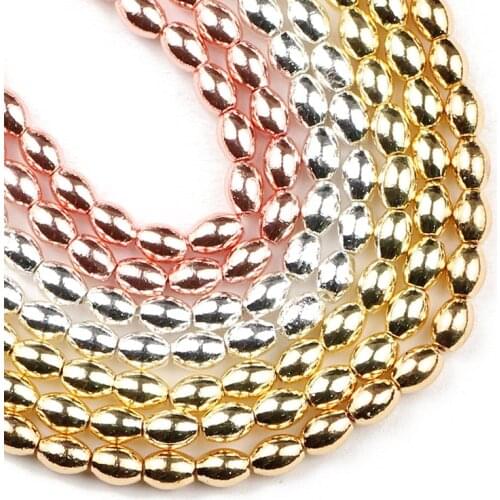 JHNBY Oval Shape Hematite 4x6mm Grain rice Gold Silvers Natural Stone Spacer loose Beads For Jewelry Making Diy Bracelets 15