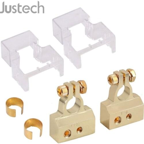 Justech A Pair Gold 2/4/8/10 Gauge Input AWG Positive & Negative Battery Terminal Clamp with 2pcs Cover & Spacer Shims for Car