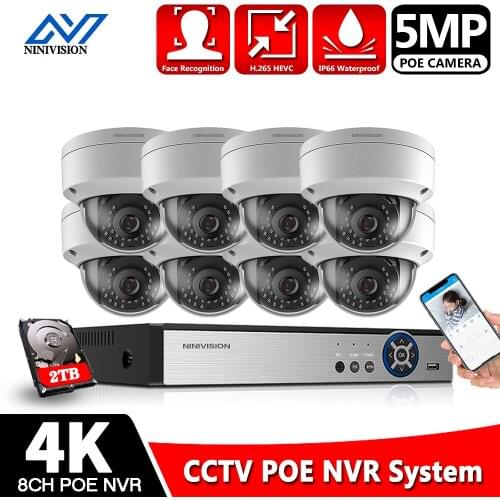 H.265 8CH 5MP 2.0MP NVR Kit Audio Security System POE IP Camera IR-Cut Outdoor Waterproof CCTV Video Surveillance Set 2TB HDD