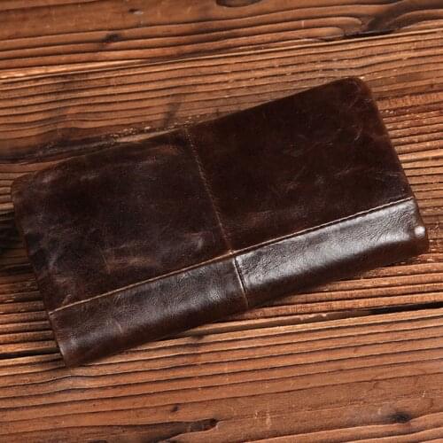 YIANG 100% Genuine Leather Clutch Bag Large Capacity Pocket Money Card Holder Vintage Long Purse Brand Bifold Wallet Gift For