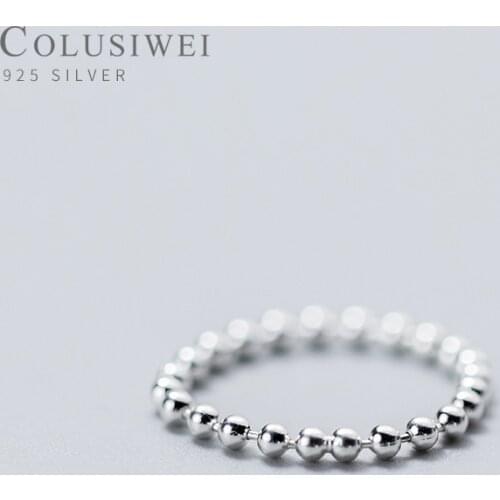 Colusiwei Fashion Round Beaded Finger Rings for Women Genuine 925 Sterling Silver Minimalism Band Female Simple Jewelry 2020 NEW