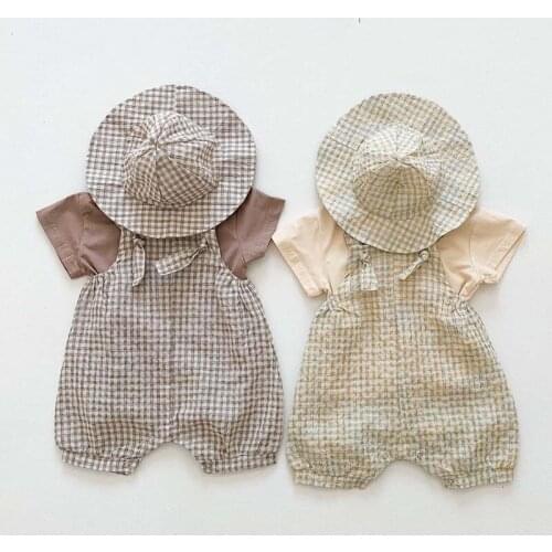 Summer Baby Girls Boys Clothing Sets Short sleeve Cotton T-shirt+ Jumpsuit Overall Toddler Baby Girls Boys Clothes Hat Suit