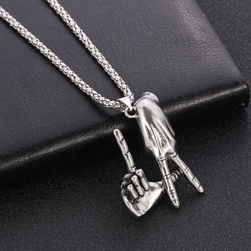 Fashion Hip-hop Gesture Necklace New Cool Charm Male Collar Long Chain Rock Rapper New Tide Pendant Necklace Metal Jewelry