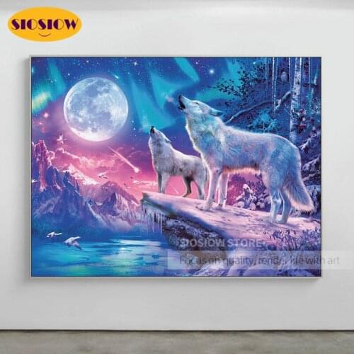 SIOSIOW 5D DIY Diamond Painting Fantasy Animal Wolf Moon Cross Stitch Kits Full Drill Square Round Daimond Embroidery Decor Home