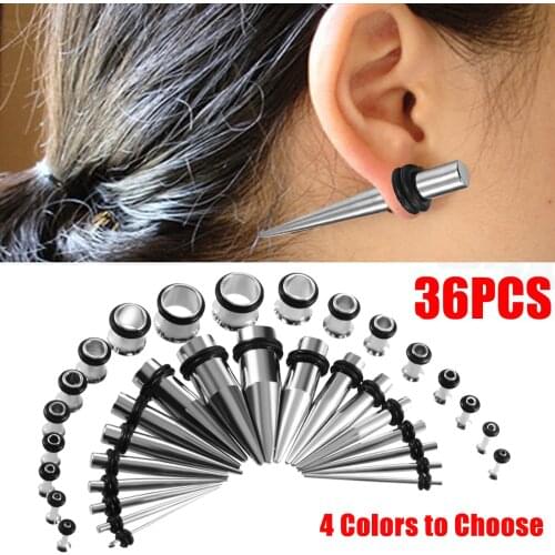 BOG-Lot 36 Piece316l Stainless Steel Ear Taper Stretching Kit Gauge Expenders set-18pcs tapers and 18pcs tunnels