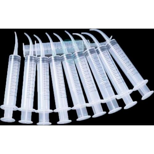 10pcs Disposable Elbow Syringe Irrigation Syringe Curved Tip Dental Impression Syringes 12ml Conveyor