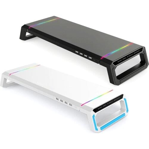 Y5JF T1 Monitor Organizer Holder Bracket Stand Riser RGB Charging Desk for Laptop Computer Home Office