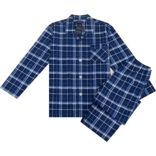 Autumn and winter mens cotton flannelette pajamas set long sleeves trousers home wear temperament wholesale