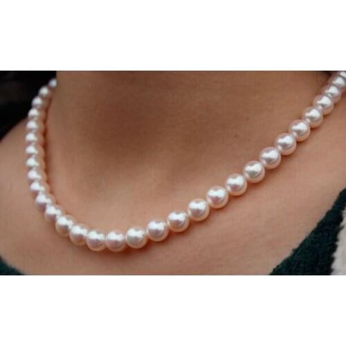 GENUINE 18"8-9mm natural South Sea white Pearl Necklace 925silver