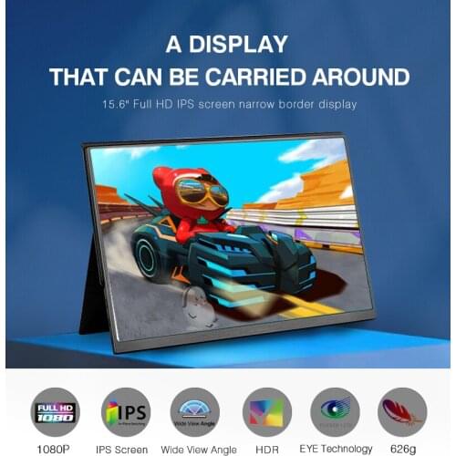 15.6 Inch Portable Monitor IPS 1080P HDR Portable Screen HDMI-Compatible Computer Monitor For Switch Laptop Phone Game Console