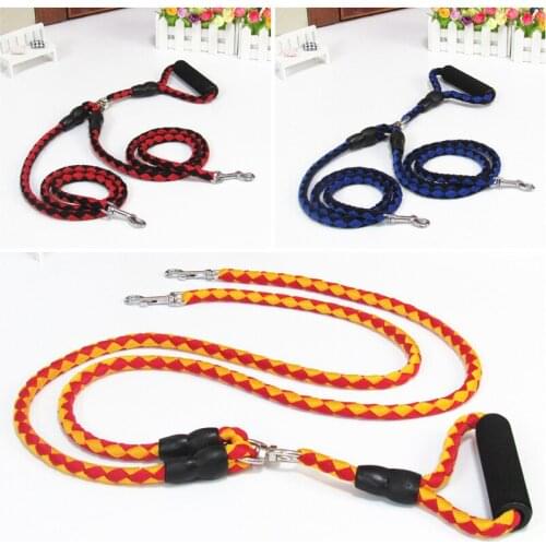 WALK 2 Two DOGS Leash Coupler Ropes Double Twin Lead Walking Leash Long Braided Nylon Double Large Dog Harness