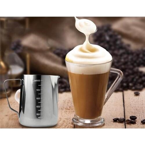 Solid and durable Stainless Steel Coffee Milk Frothing Jug,Garland Cup With Scale Cup, serve foam easily 3 Sizes PICK