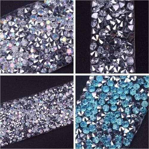 Pulaqi length 20mm Rhinestones Strass Crystal Chain Hot Fix Glitter Decor For Dress Crafts Motifs Ribbon DIY Shoes Applique H