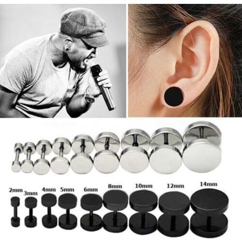 2Pcs Punk Black Unisex Stud Earring Barbell Piercing Earring For Men Women Street Pop Hip Hop Ear Jewelry Stainless Steel
