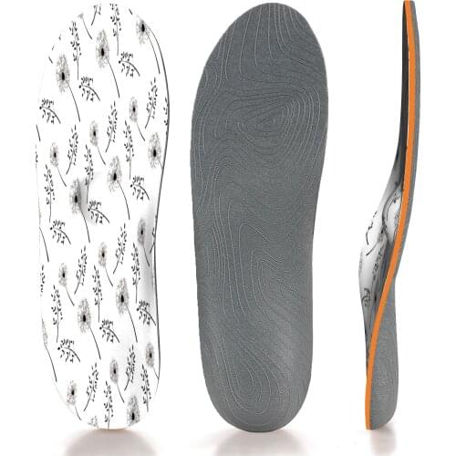 Gray Leaf Memory Foam Insoles Plantar Fasciitis Arch Support Insoles for Women Men and Kids Sports Shoe Inserts