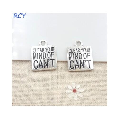 Top Quality 5 Pieces/lot 16*16mm Letter Printed clear your mind of can't charms pendant inspiration charm for jewelry making