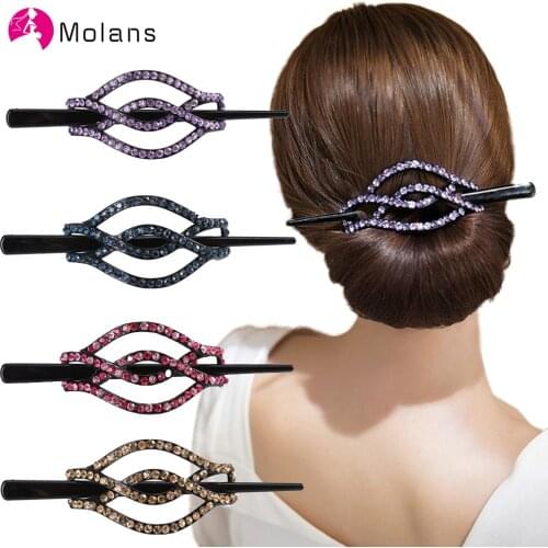Molans New Hair Sticks Rhinestone Hairpins Vintage Hair Clips Barrettes Bun Holder Women Fashion Hair Accessories Hair Jewelry