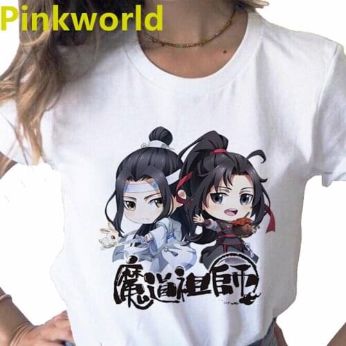Summer 2021 Mo Dao Zu Shi Anime Print Ladies Top T-shirt Casual Basics O-Collar White Shirt Short Sleeve Ladies Tshirt,Drop Ship