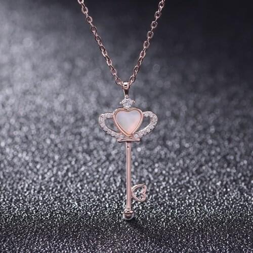 925 Sterling Silver Heart Shell Crown Key Pendant Clavicle Chain Necklace For Women Wedding Party Dress Jewelry Accessories