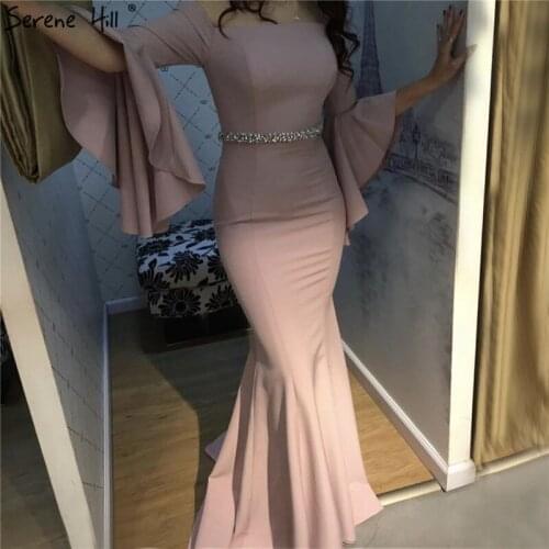 Pink Off Shoulder Mermaid Sexy Dressese Long Trumpet Sleeves Simple Prom Gowns 2020 Serene Hill BLA70191