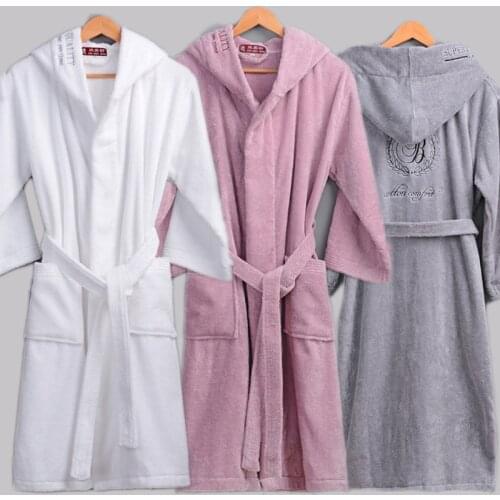 Winter Robe Men women Male Hooded 100% Cotton Terry pajamas Long Bathrobe Mens Hotel Home Thick Warm Dressing Gown Kimono Robes