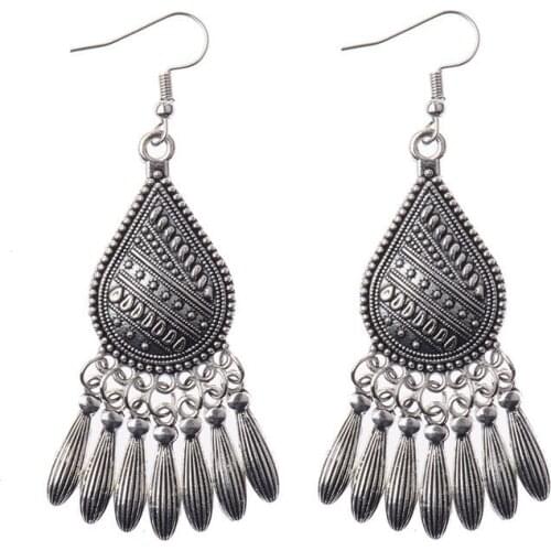 2019 New 1 Pair 60mm Retro Zinc Alloy Bohemian Water Drop Tassels Earrings for Womens Fashion Jewelry Gifts Date and Party