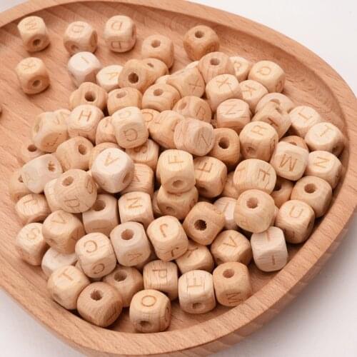 100Pcs 12mm A-Z Natural Wooden Letter Beads Mixed Alphabet Square Cube Wood Beads For Jewelry Making DIY Bracelet Accessories