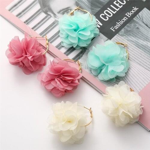 2021 Fashion Simple Flower Yarn Earrings For Women Chic Statement Jewelry Boho Handmade Earrings For Girls