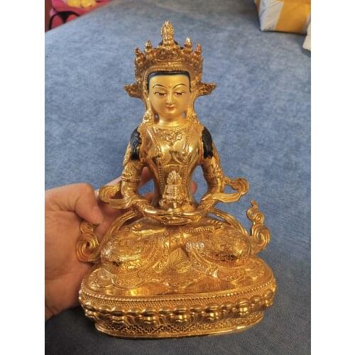 21CM Tibet Buddhism gold gilding WU LIANG FO Guan yin Buddha statue brass statue HOME family safety Health effective protection