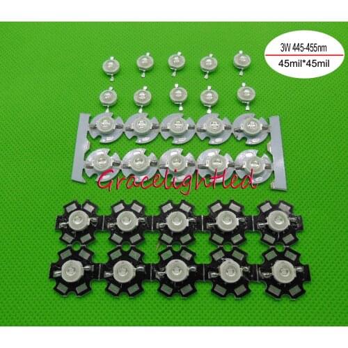 3w Royal Blue/Blue 445nm 450nm 455nm 460nm 465nm LED Chip + 16mm/ 20mm pcb base