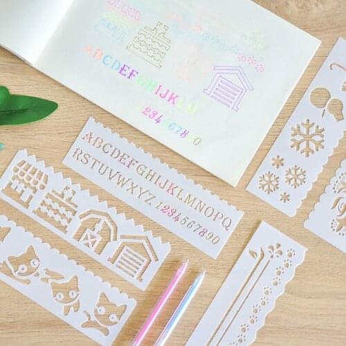 8PCS Cute Art Graphics Symbols Drawing Template Theme Lace Ruler Student Kids Drafting Stencil Ruler Stationery Decoration Tools