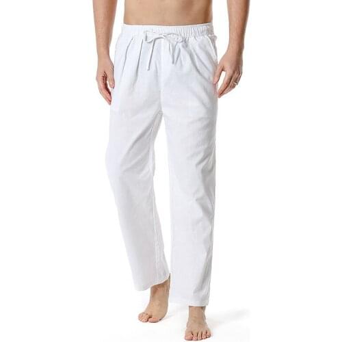 Fashion New Mens Cotton Linen Pants Elastic Drawstring Waist Lounge Home Pants 2021 Brand White Men Yoga Beach Summer Trousers