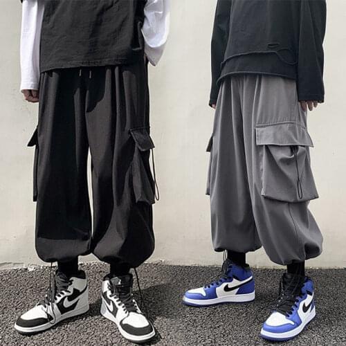 Workwear pants mens Korean version of the trend rope strapping feet loose nine points straight straight casual pants