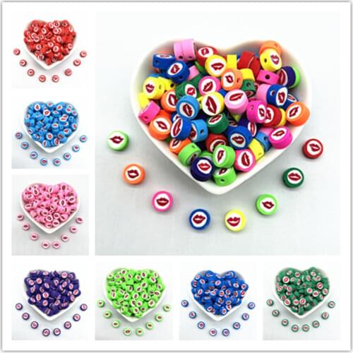 30pcs 10mm Color Lip Pattern Beads Polymer Clay Spacer Loose Beads for Jewelry Making DIY Handmade Necklace Bracelet Accessories
