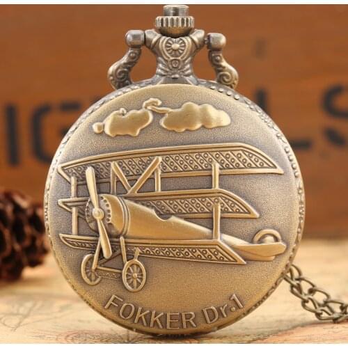 Bronze World War II Aircraft Quartz Pocket Watch Retro Steampunk Full Hunter Necklace Chain Watch Men Women Pendant Antique Gift