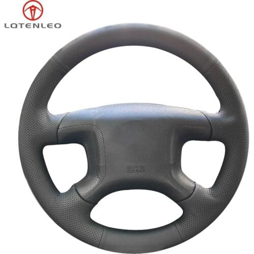 LQTENLEO Black Artificial Leather Hand-stitched Car Steering Wheel Cover For Mitsubishi old Pajero Pajero 2004-2010