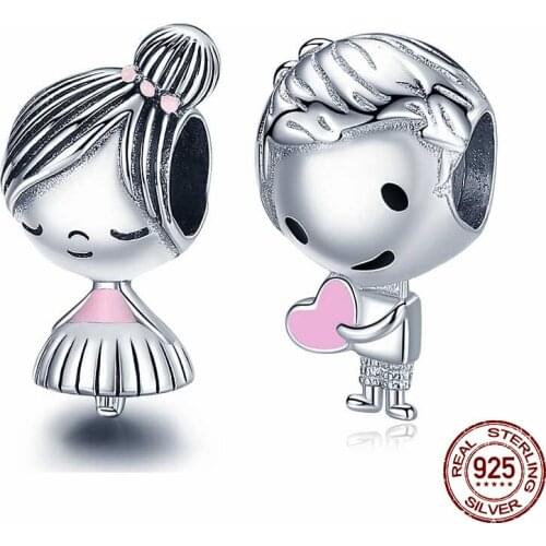 CodeMonkey Boy and Girl Charm fit Original 925 Bracelet Genuine 925 Sterling Silver Metal Beads Valentine Gifts CMC1334