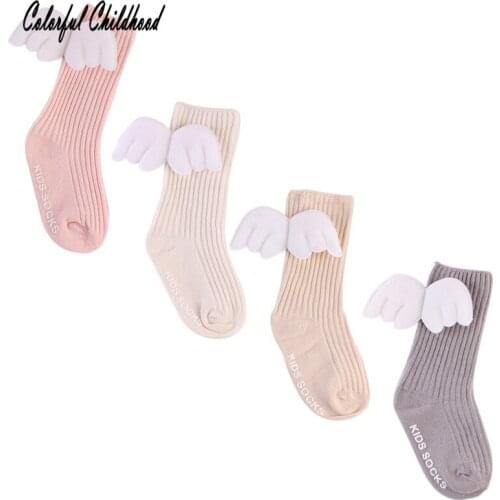 Baby socks Angel wings design stripes combed-cotton warm winter ankle protect mid tube leg warmer kid sweet children sock 0-4T