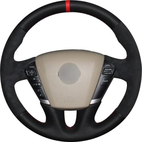 DIY Non-slip Durable Black Natural Leather Black Suede Red Marker Car Steering Wheel Cover For Nissan Teana 2008 -2012 Murano 20