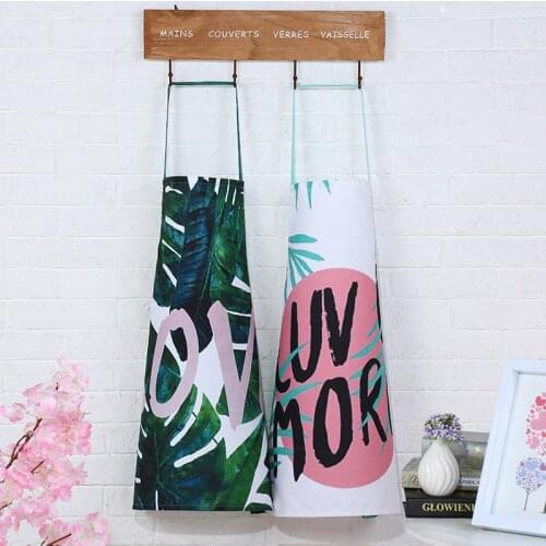 Green Plants Aprons Green Leaves Pattern Kitchen Aprons Home Cooking Baking Shop Cotton Canvas Cleaning Apron
