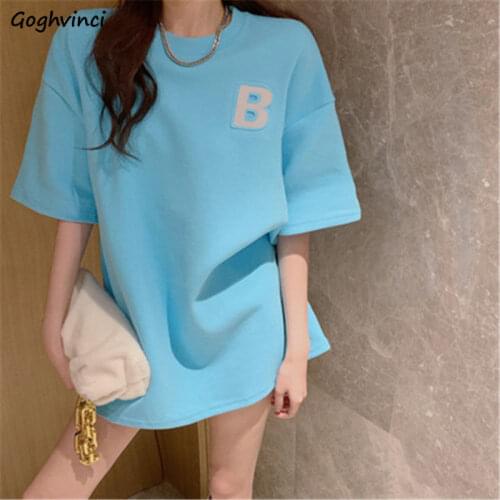 T-shirts Women Half Sleeve Letters Long Couple Korean Style Simple Design Lovely Harajuku Boyfriend Students Leisure Fashion New