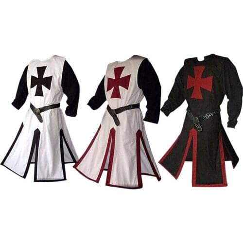 Halloween Surcoat Warrior Black Wine Red Plague 4XL Plus Size Mens Medieval Crusader Knights Templar Tunic Costumes Renaissance