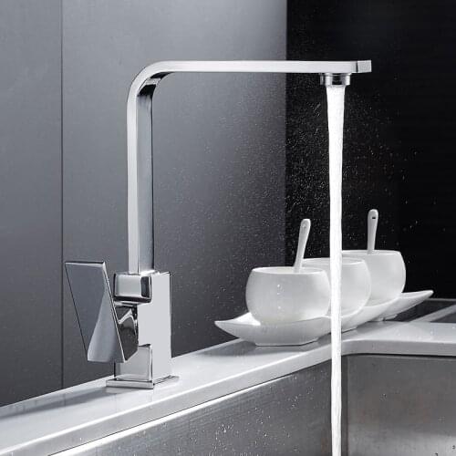 HOTBEST Chrome Square Kitchen Faucet Modern Sink Mono Bloc Single Lever Cold and Hot Brass Faucet Swivel Spout Mixer Tap