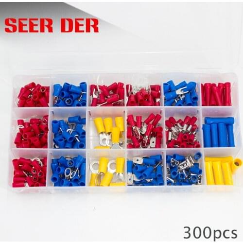 Terminator ring /Spade , Butt Connectors ,male and female quick-connects, 300pcs Electrical Wire Crimp Terminals Kit