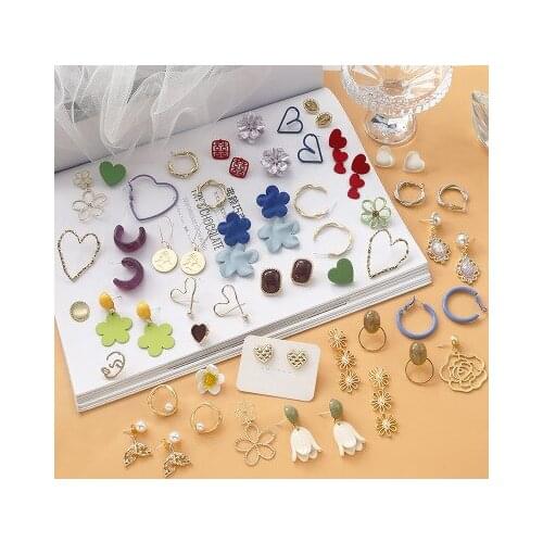 Korean Fashion Multiple Flower Earrings 2020 Resin Arcylic Heart Geometric Colorful Hanging Dangle Earrings for Women Jewelry