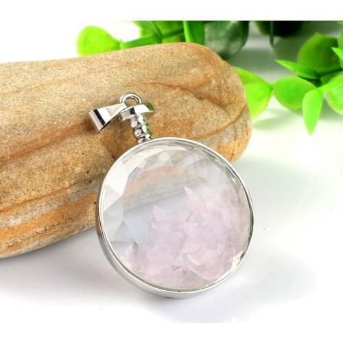 Kraft-beads Silver Plated Round Glass Wish Bottle Pendant Natural Rose Pink Quartz for Women Anniversary Jewelry